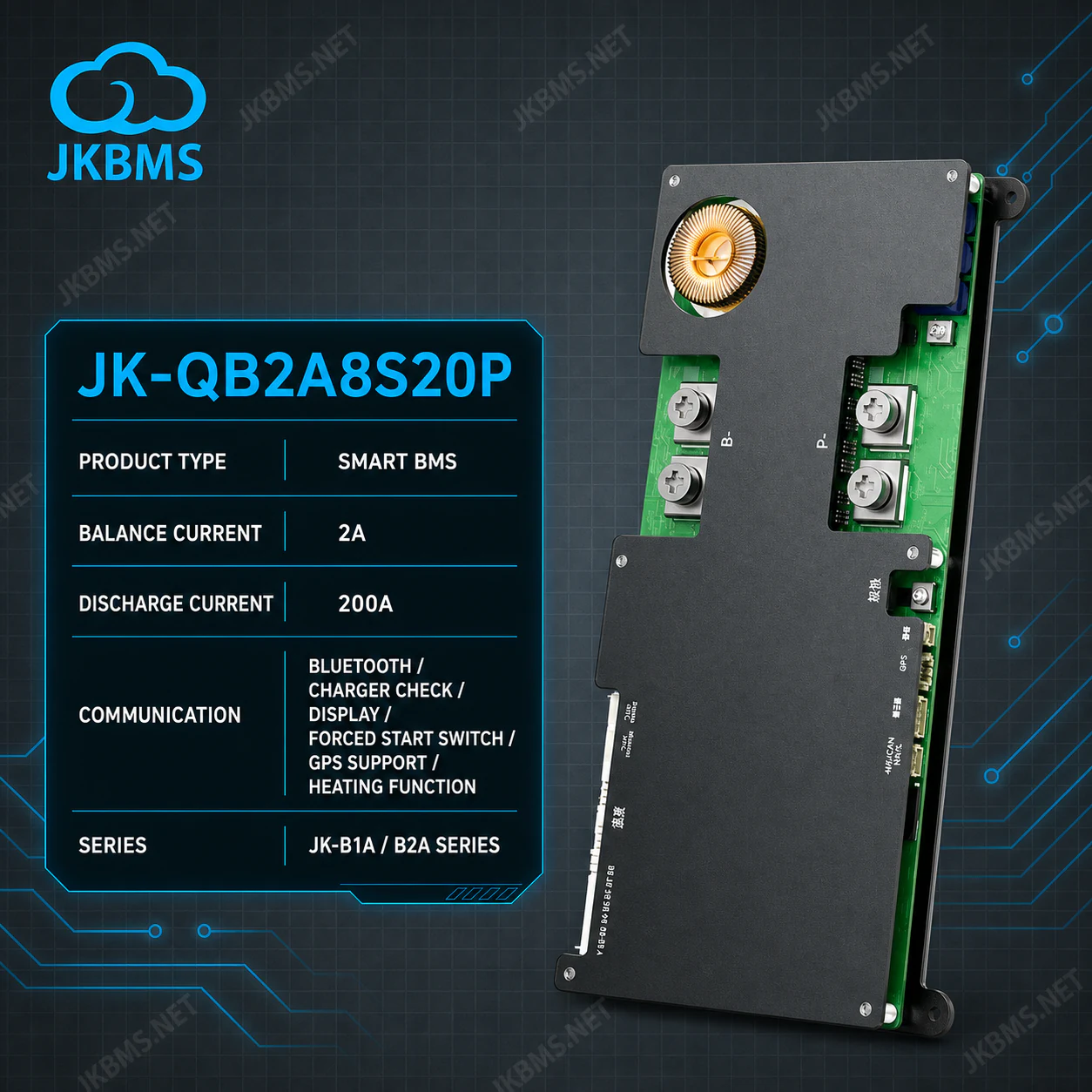 JKBMS JK-QB2A8S20P Parking Start Dedicated BMS - official JKBMS product, JKBMS JK-B1A / B2A Series